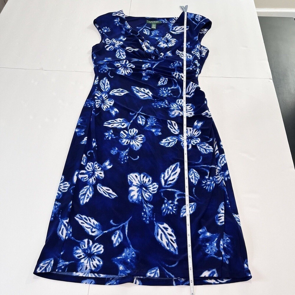 Ralph Lauren Blue White Floral Faux Wrap Sleeveless Dress Size 8 - Picture 6 of 8